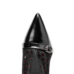 Women's spring and summer pointed metal belt buckle breathable hollow zipper high heels long Boots