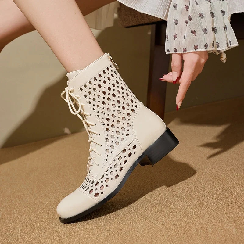 Women's spring/summer genuine leather cowhide mid heel