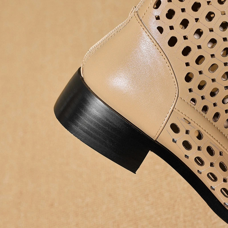Women's spring/summer genuine leather cowhide mid heel
