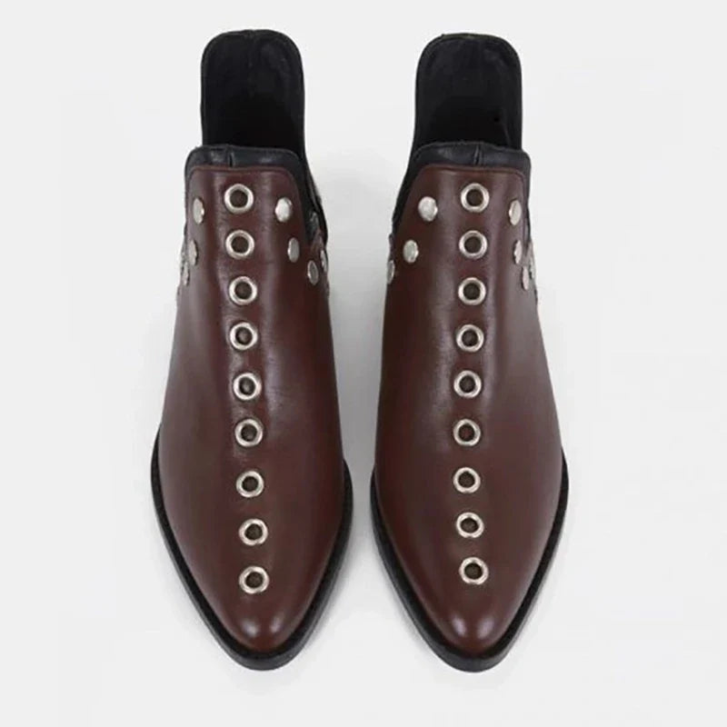 Women's spring/summer metal rivet pointed mid heel plus