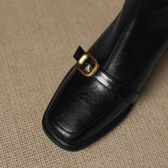 Women's square metal belt buckle retro high heels handmade oversized zipper and calf short Boots