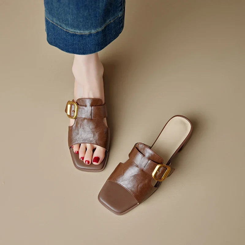 Women's summer leather metal belt buckle
