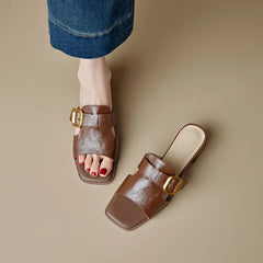Women's summer leather metal belt buckle