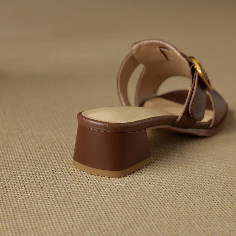 Women's summer leather metal belt buckle