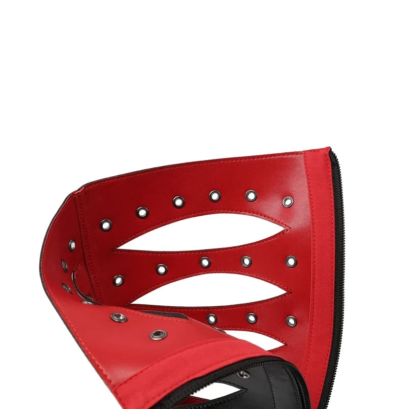 Women's summer pointed metal rivet belt buckle and knee shaped high-heeled hollow breathable long Boots