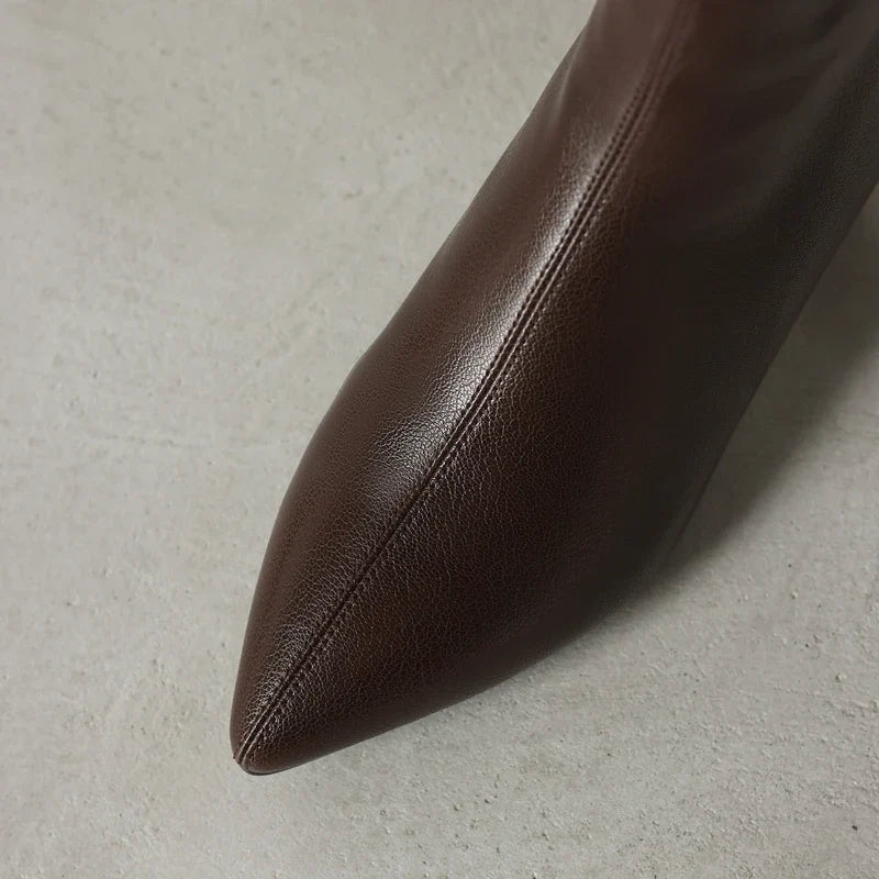 Women's winter genuine leather sheepskin warm lamb hair pointed toe mid heel plus