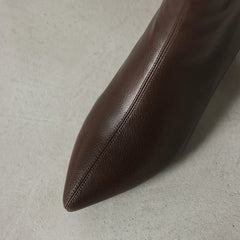 Women's winter genuine leather sheepskin warm lamb hair pointed toe mid heel plus