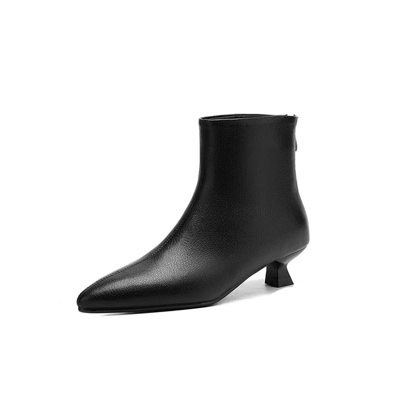 Women's winter genuine leather sheepskin warm lamb hair pointed toe mid heel plus