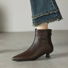 Women's winter genuine leather sheepskin warm lamb hair pointed toe mid heel plus