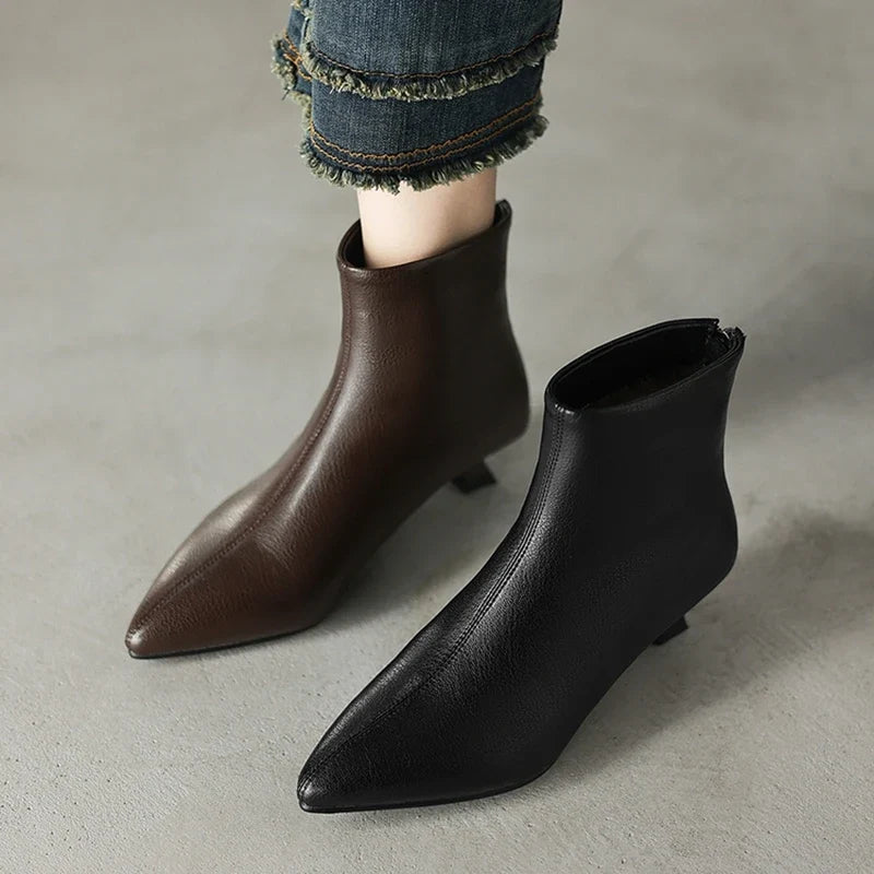 Women's winter genuine leather sheepskin warm lamb hair pointed toe mid heel plus