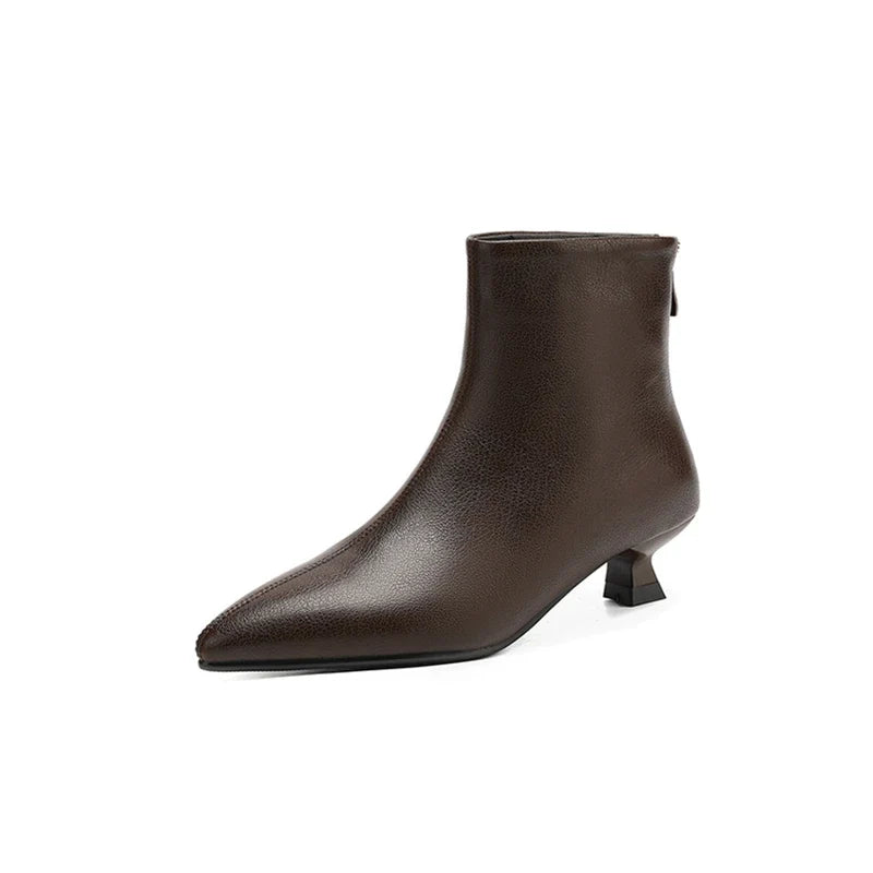 Women's winter genuine leather sheepskin warm lamb hair pointed toe mid heel plus