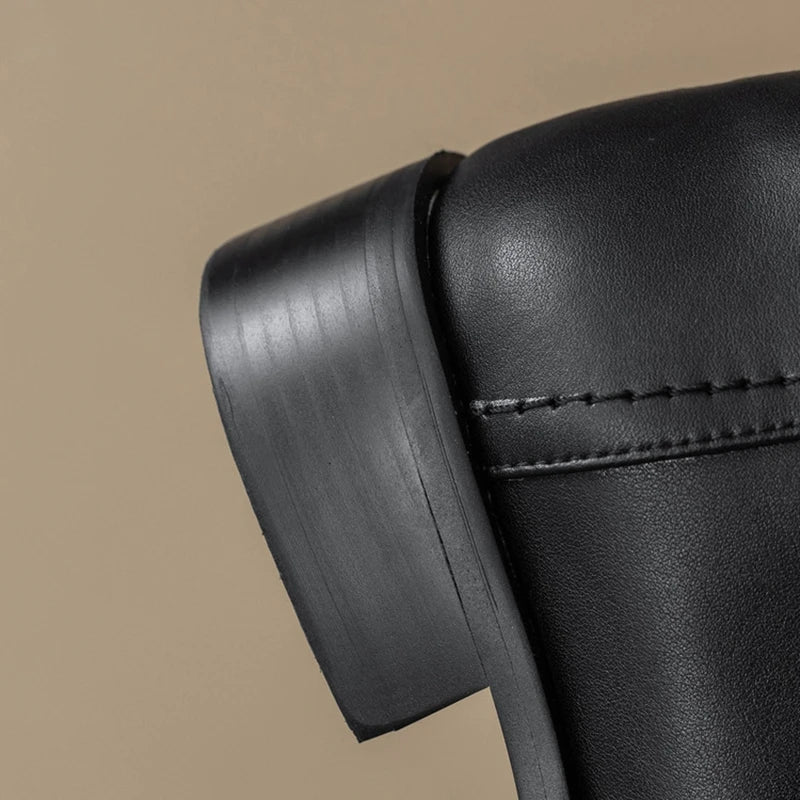 Women's winter leather cowhide side zipper elastic mid heel plus large round toe and knee Boots