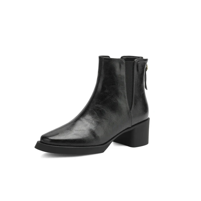 Women's winter leather cowhide warm lamb wool round toe high-heeled plus