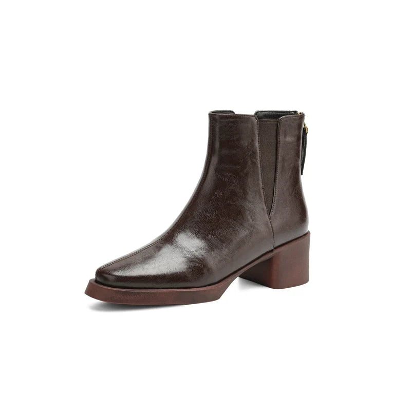 Women's winter leather cowhide warm lamb wool round toe high-heeled plus