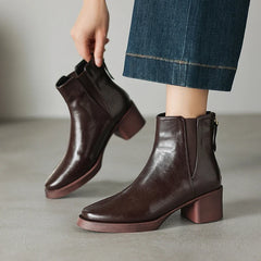 Women's winter leather cowhide warm lamb wool round toe high-heeled plus
