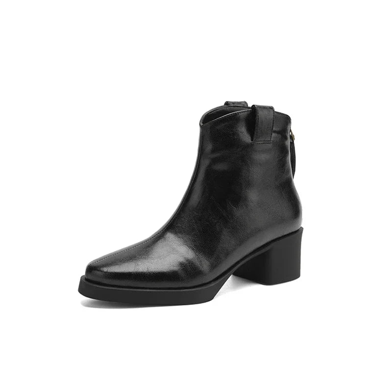 Women's winter leather cowhide warm lamb wool round toe high heels plus