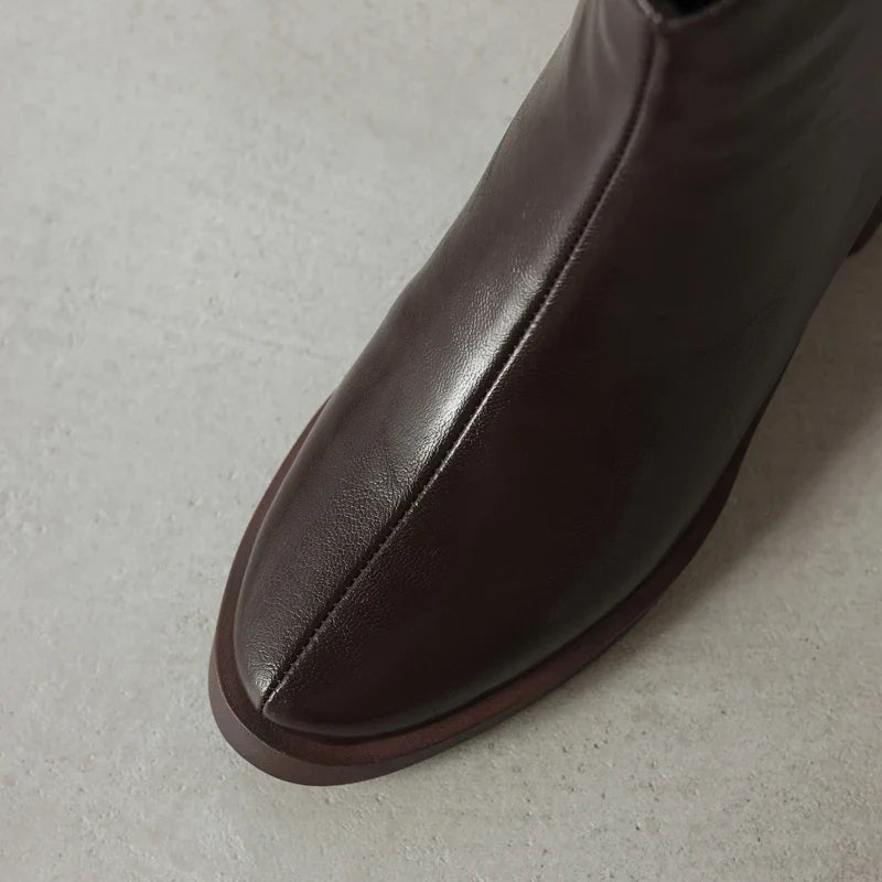 Women's winter leather cowhide warm lamb wool round toe high heels plus
