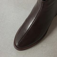 Women's winter leather cowhide warm lamb wool round toe high heels plus