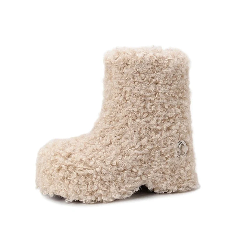 Women's winter leather cowhide warm wool thick soled high heels and calf retro snow Boots