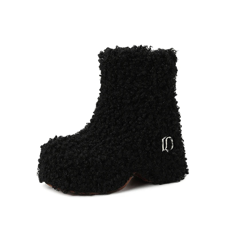 Women's winter leather cowhide warm wool thick soled high heels and calf retro snow Boots