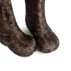 Women's winter leather cowhide warm wool thick soled high heels and knee retro snow boots