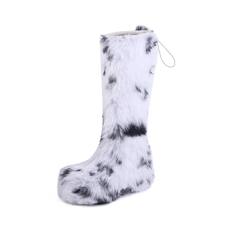 Women's winter leather cowhide warm wool thick soled high heels and knee retro snow boots