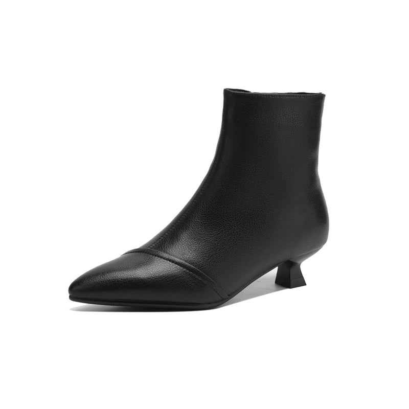 Women's winter leather sheepskin warm lamb wool pointed heel and calf side zipper retro Chelsea short Boots
