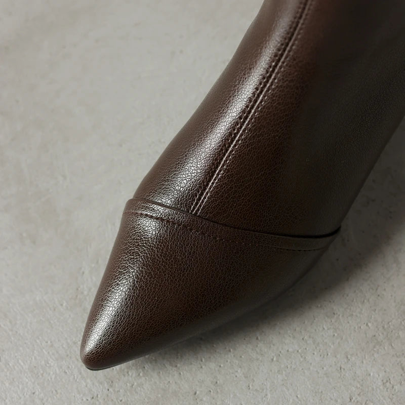 Women's winter leather sheepskin warm lamb wool pointed heel and calf side zipper retro Chelsea short Boots