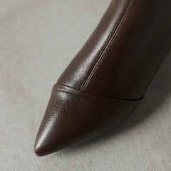Women's winter leather sheepskin warm lamb wool pointed heel and calf side zipper retro Chelsea short Boots