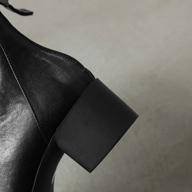 Women's winter warm lambhair leather cowhide high-heeled oversized retro back zipper Chelsea Boots