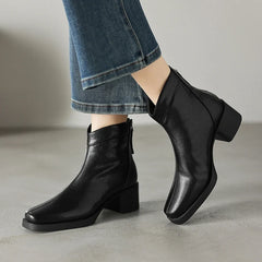 Women's winter warm lambhair leather cowhide high-heeled oversized retro back zipper Chelsea Boots