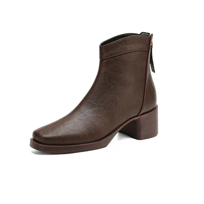 Women's winter warm lambhair leather cowhide high-heeled oversized retro back zipper Chelsea Boots