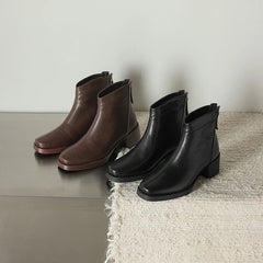 Women's winter warm lambhair leather cowhide high-heeled oversized retro back zipper Chelsea Boots