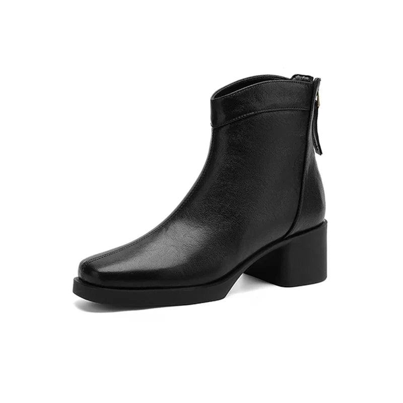 Women's winter warm lambhair leather cowhide high-heeled oversized retro back zipper Chelsea Boots