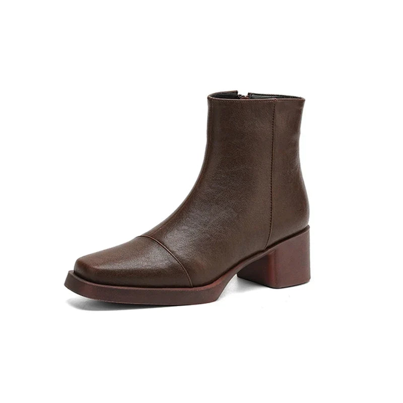 Women's winter warm lambhair leather cowhide high-heeled oversized retro side zipper Chelsea Boots