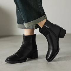 Women's winter warm lambhair leather cowhide high-heeled oversized retro side zipper Chelsea Boots