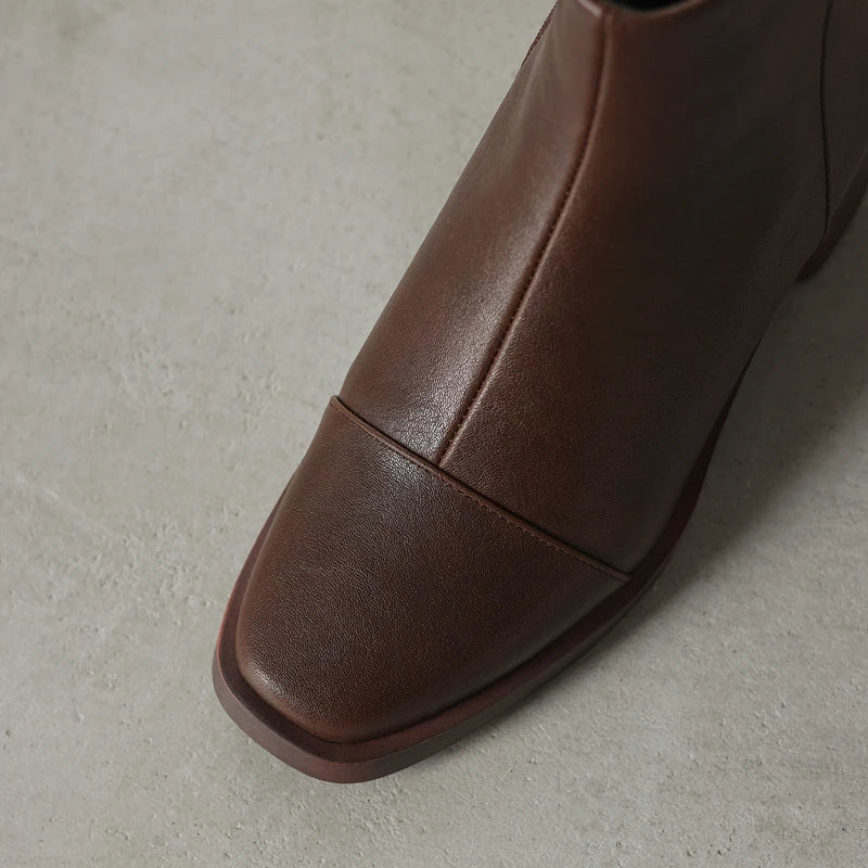 Women's winter warm lambhair leather cowhide high-heeled oversized retro side zipper Chelsea Boots