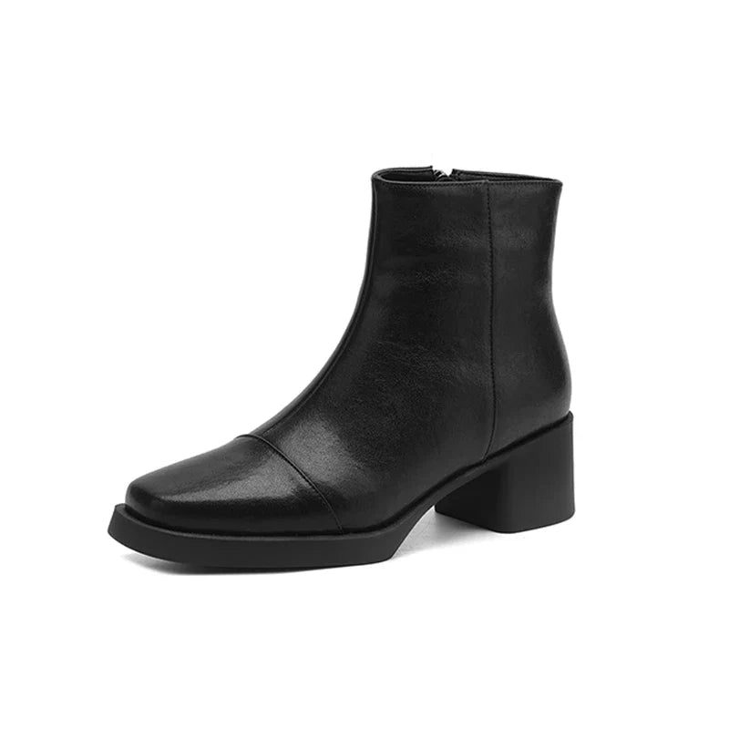Women's winter warm lambhair leather cowhide high-heeled oversized retro side zipper Chelsea Boots