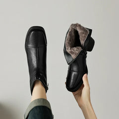 Women's winter warm lambhair leather cowhide high-heeled oversized retro side zipper Chelsea Boots