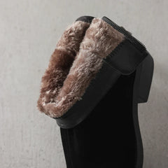 Women's winter warm wool genuine leather cow suede mid heel plus retro back zipper and calf Chelsea short Boots