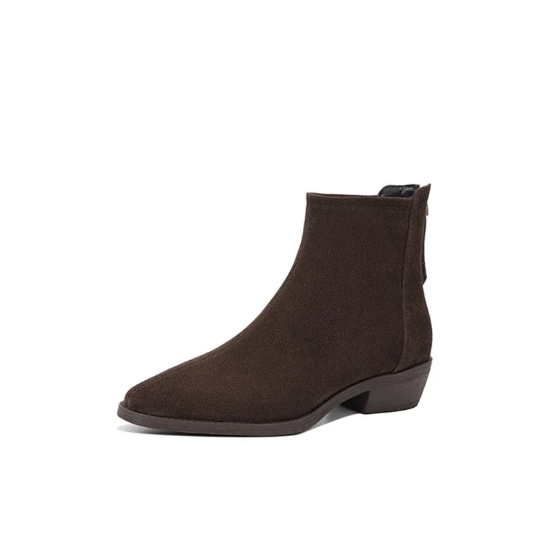 Women's winter warm wool genuine leather cow suede mid heel plus retro back zipper and calf Chelsea short Boots