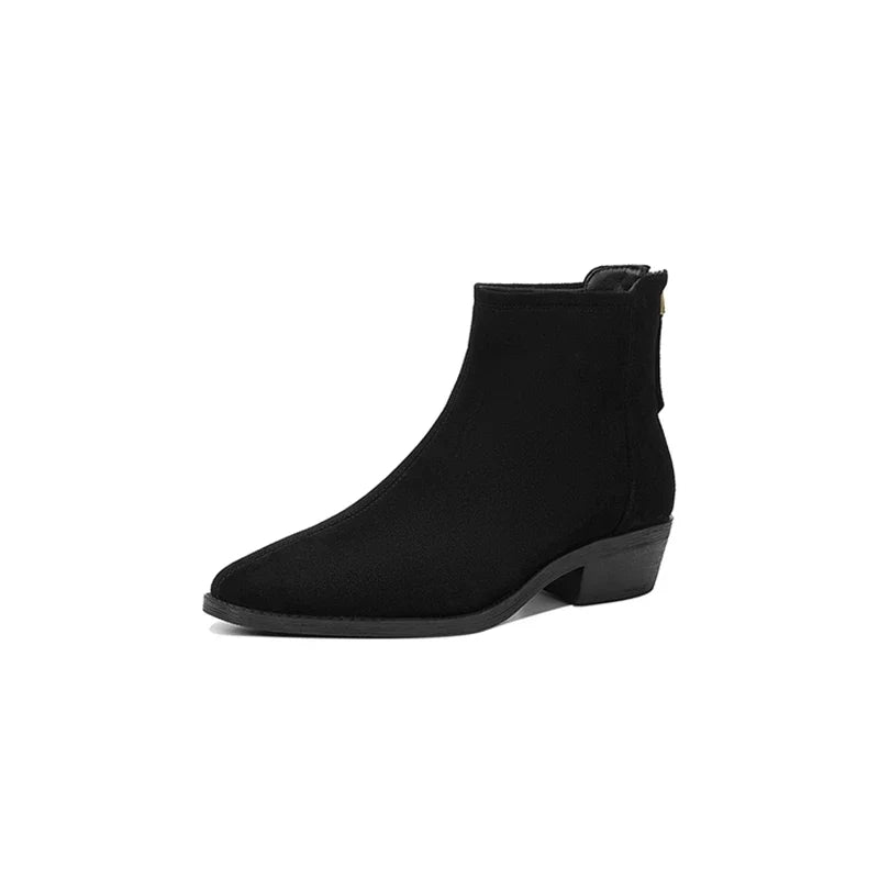 Women's winter warm wool genuine leather cow suede mid heel plus retro back zipper and calf Chelsea short Boots