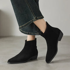 Women's winter warm wool genuine leather cow suede mid heel plus retro back zipper and calf Chelsea short Boots