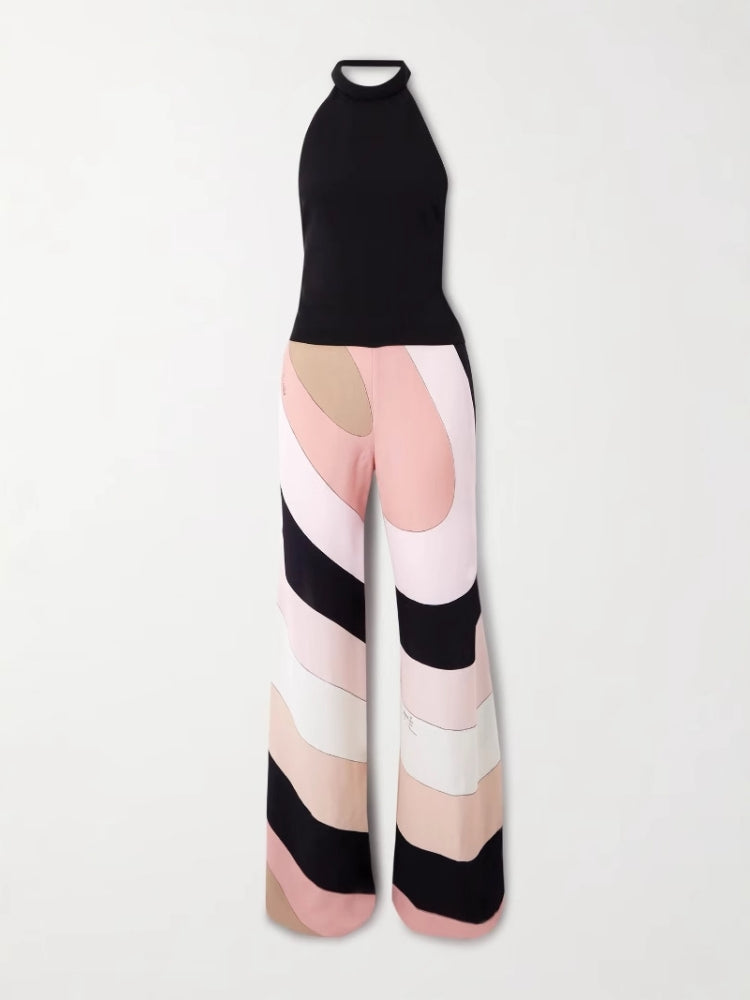 Halter Backless Printed Jumpsuit