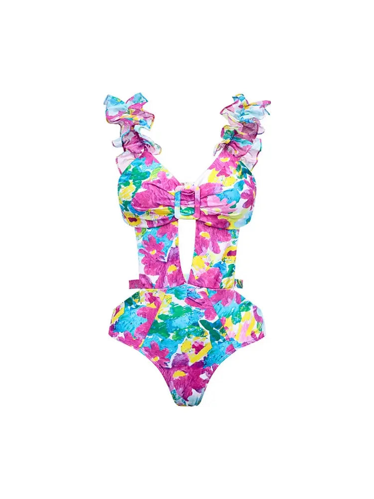 Cutout One Piece Swimsuit Set with Cover Up