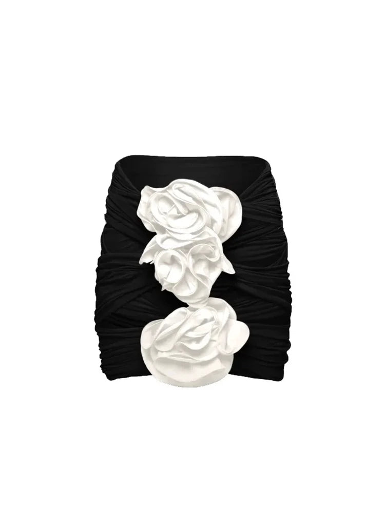 3D Floral Black Swimsuit Set