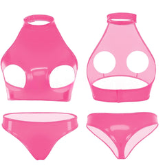 Turtleneck Latex Lingerie Women Peekaboo
