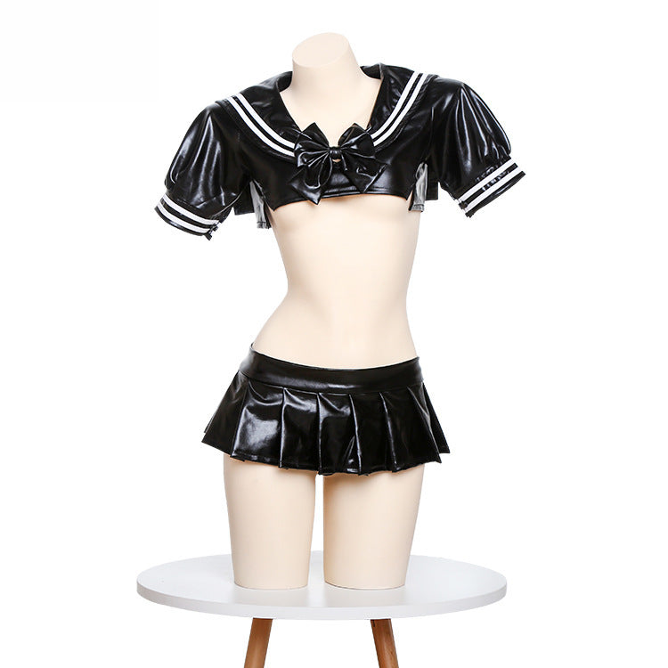 Leather Lingerie Set Schoolgirl Costume Role Play Sailor
