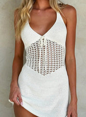 Halter Crochet Waist Backless Knit Mini Dress