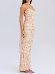 Floral Strapless Bodice and High Waist Skirt with Tie Set